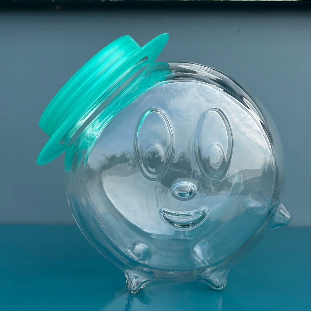 Vintage Borgonovo Italy Glass Happy Face Cookie Jar